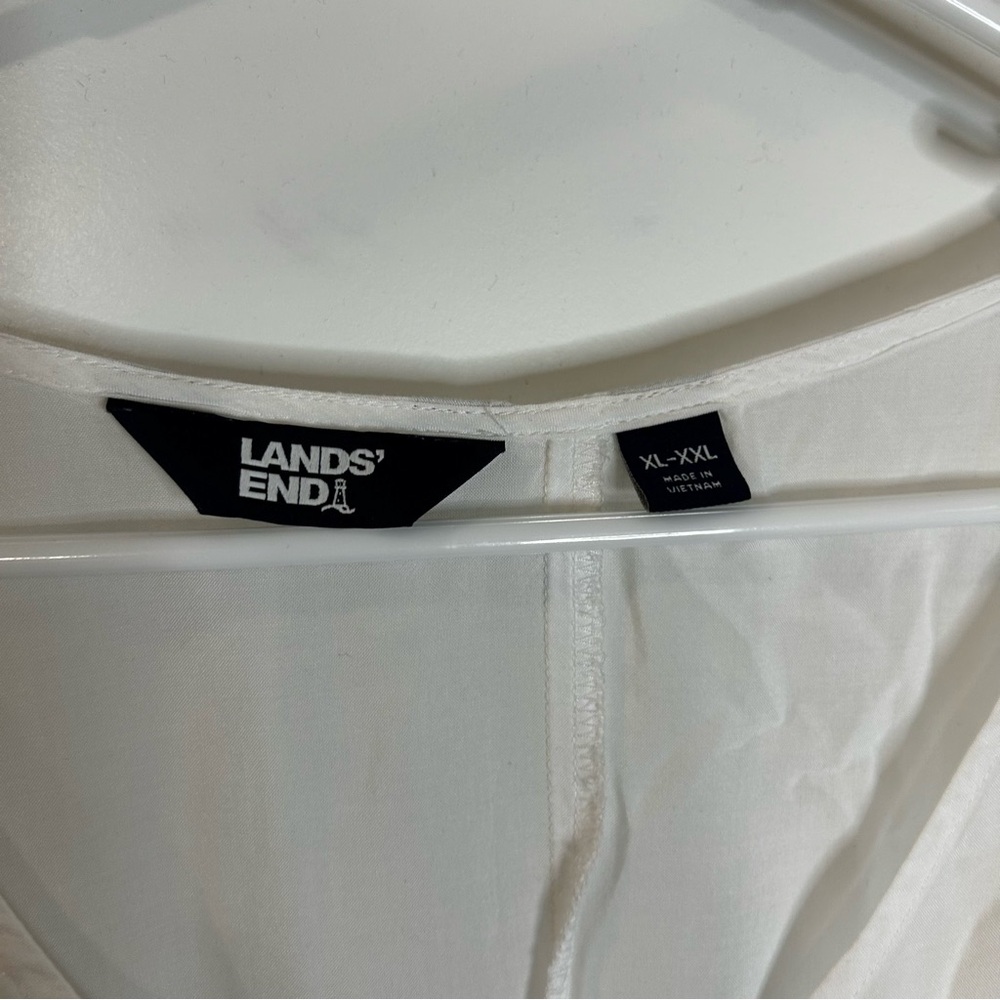 Lands' End White Modal Kaftan Swim Coverup XL-XXL Drawstring Waist - Picture 3 of 10